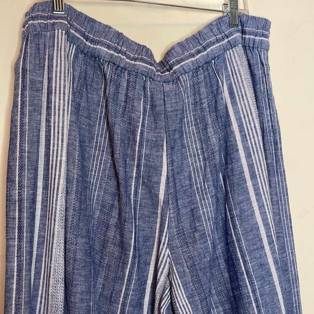 Express striped high rise linen blend wide open slit summer pants - Picture 5 of 10